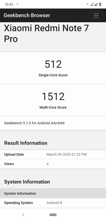 redmi note 7 pro android 11 geekbench