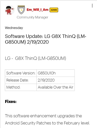 LG G8X Android 10 update 