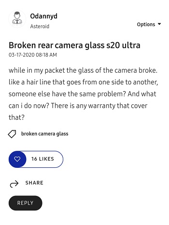 galaxy s20 ultra camera broken
