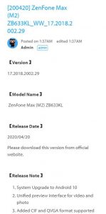 Asus zenfone max m2 Global update android 10