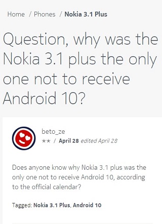 Nokia-3.1-Plus-Android-10-update-status