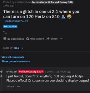 samsung s10 refresh rate