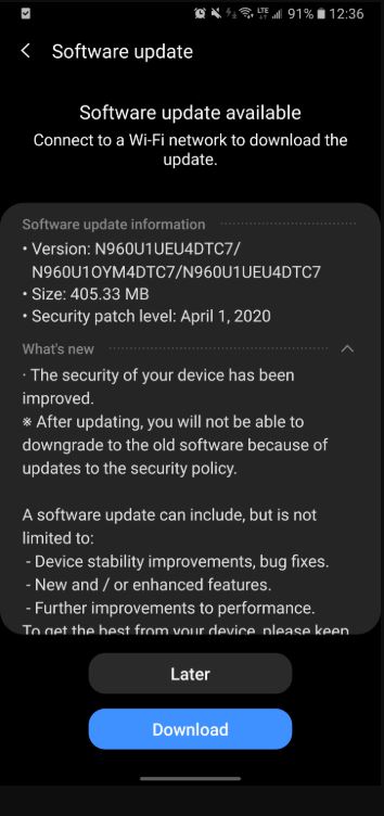 april patch galaxy note 9 us unlocked