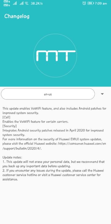 honor view 10 april update vowifi