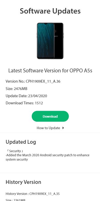 oppo a5s march update