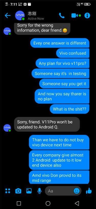 vivo v11pro android 10 not arriving