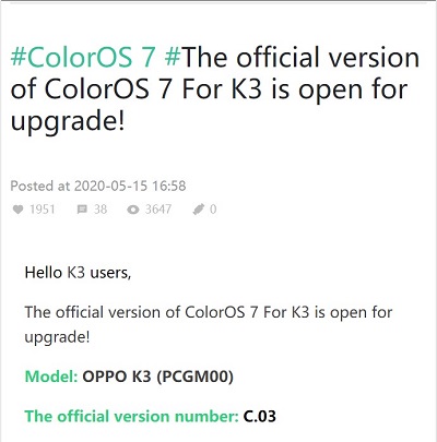 OPPO-K3-Android-10-update