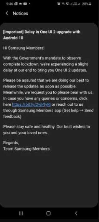 android 10 one ui 2.0 delayed in India samsung