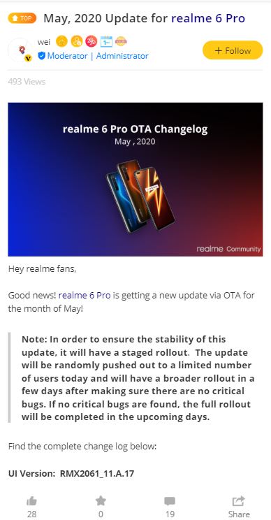 may update realme 6 pro