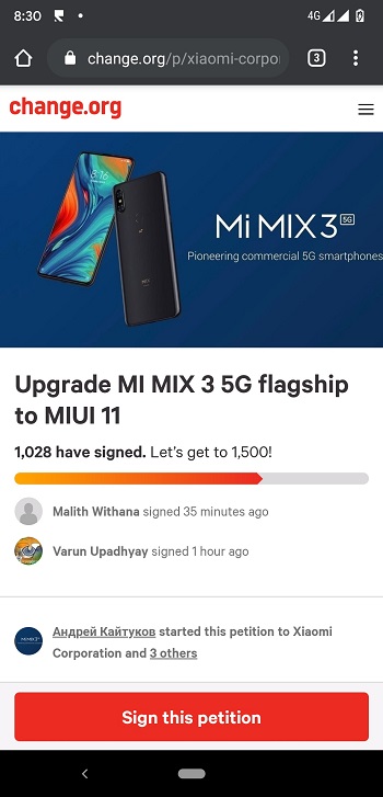 mi mix 3 5g android 10 petition