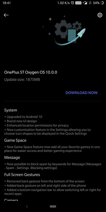 oneplus 5T oxygen OS 10.0