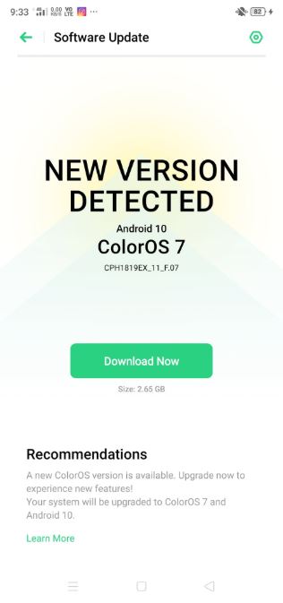 oppo f7 android 10 update