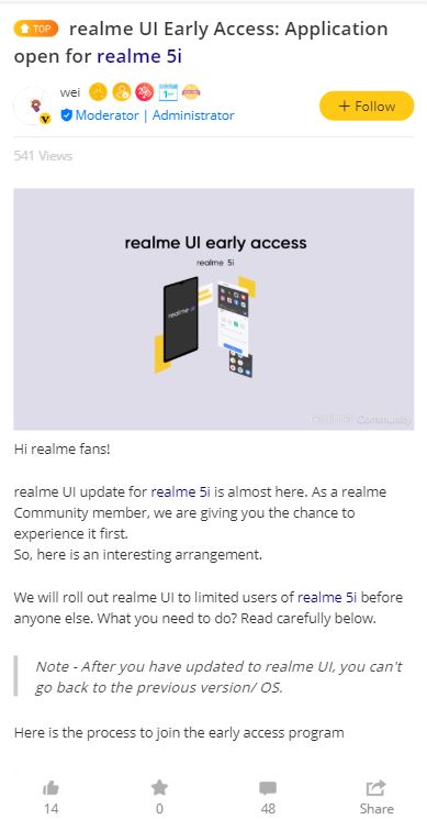 realme 5i android 10 (Realme UI) beta registrations