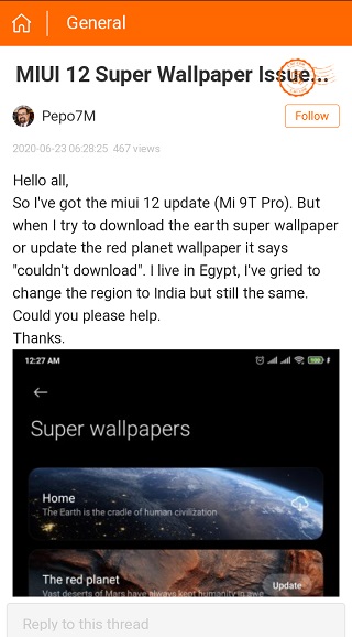 MIUI 12 Wallpaper “couldn't download” Mi 9 & Mi 9T Pro acknowledged