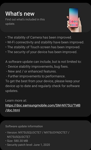 Samsung Galaxy Note 10+ June OTA