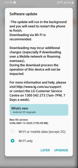 android 10 update lg v50 thinq australia