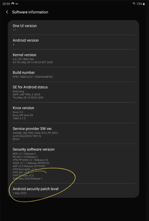 galaxy tab s4 may security update android pie