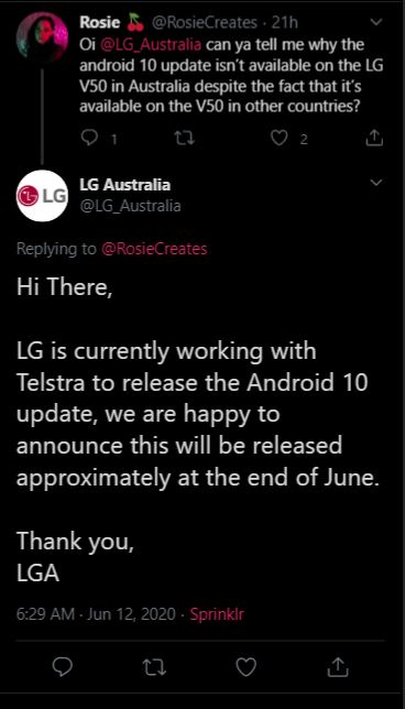 lg v50 thinq android 10 australia update soon telstra