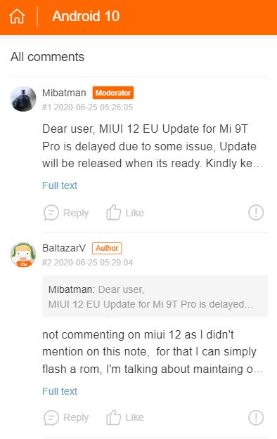 miui 12 delayed for European Mi 9t pro users