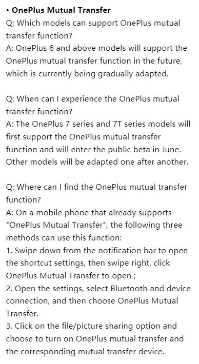 oneplus 6, 7 and 7t mutual file transfer arriving soon