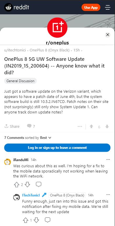 oneplus 8 5g verizon june update