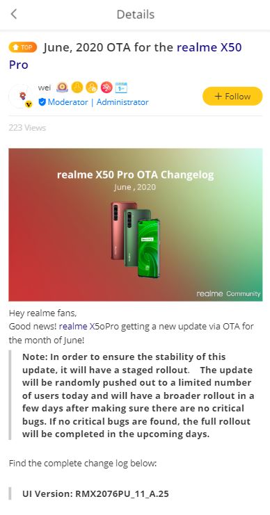 realme x50 pro june 2020 update