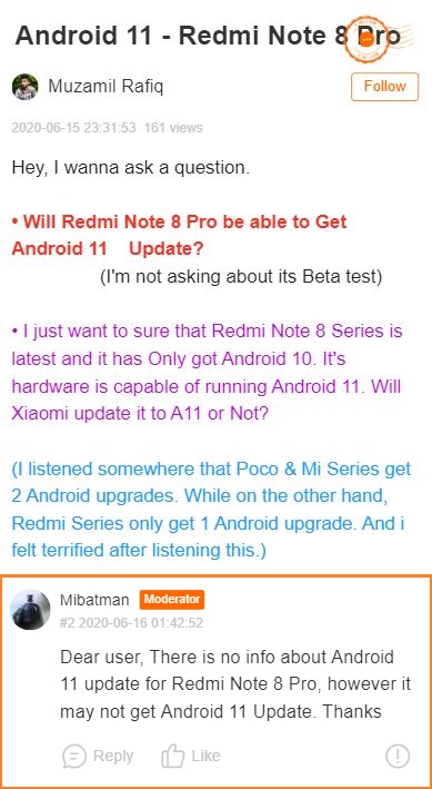 redmi note 8 pro android 11 not coming