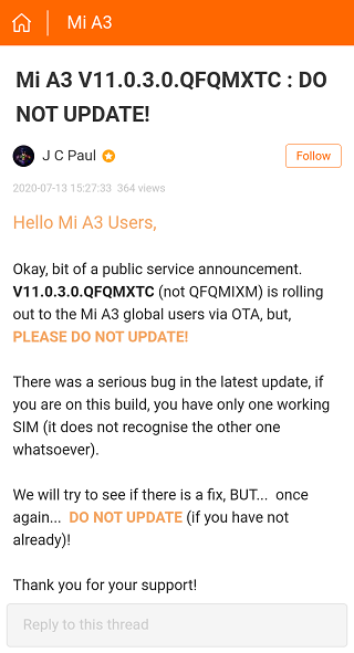 Mi-A3-July-update-bugs