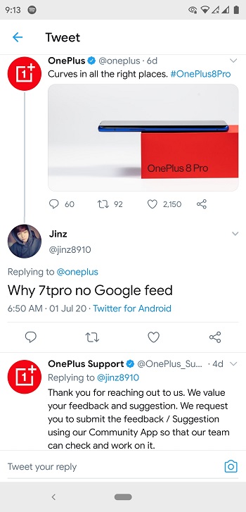 oneplus google feed