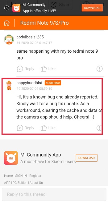 redmi note 9 pro camera bug known issue