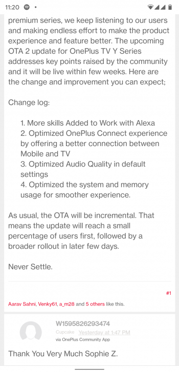OnePlus TV Y Series OTA 2