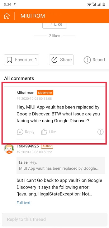 MIUI app vault replaced by google discover