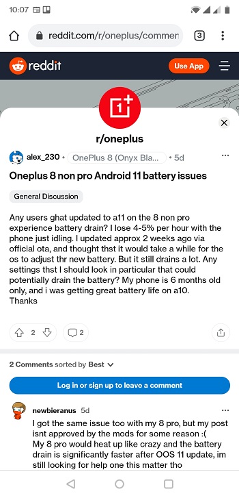oneplus 8 reddit battery drain issues oxygenos 11