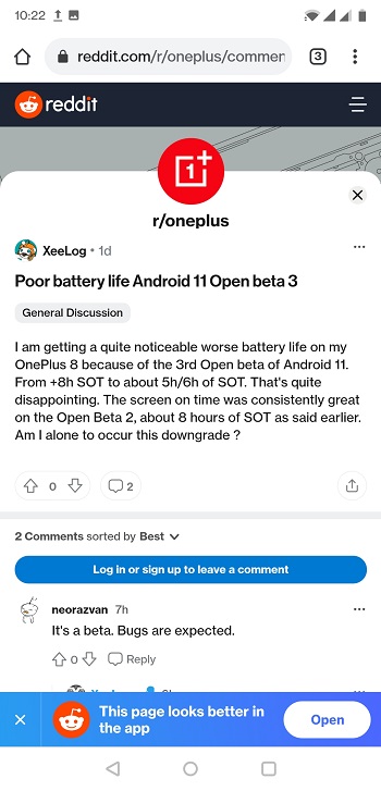 poor battery life on android 11 open beta 3