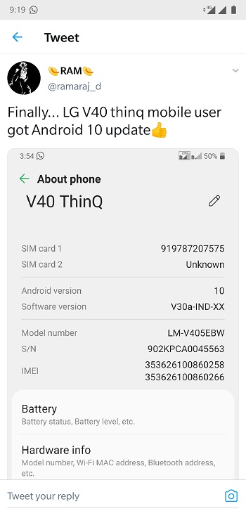 v40 thinq android 10 india