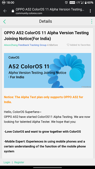 Oppo-A52-ColorOS-11-Alpha-Testing-registration-announcement
