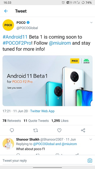Original-Poco-F2-Pro-Android-11-beta-1-announcement-Tweet