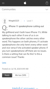 iPhone 11 series speakerphone cutting out during phone calls issue