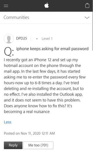 iphone keeps asking outlook email password