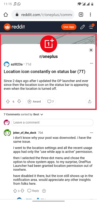 location icon reddit report oneplus always-on location