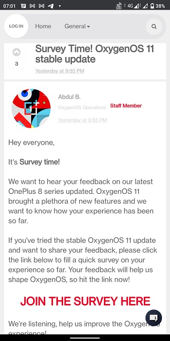 oneplus 8 oxygenos 11 survey