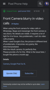 Google Pixel 4a & Pixel 3a front facing camera blurry on some units