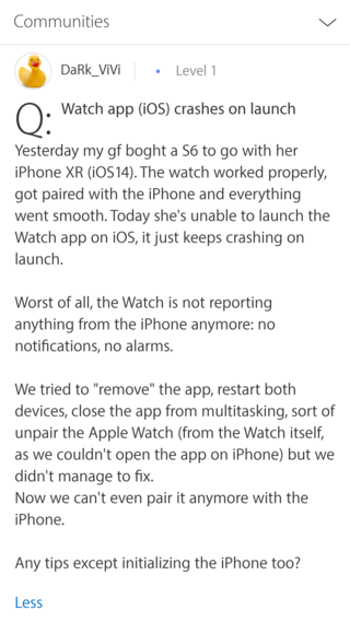 Apple Watch app crash iOS 14.2