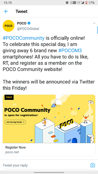 Poco-Community-live-announcement-tweet