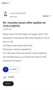 Samsung TV YouTube buffering & defaulting to 360p issues on 4K videos