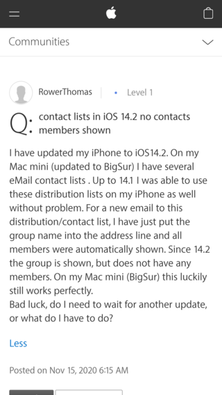 contact groups no members ios 14.2