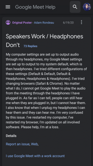 Google Meet headphones not working
