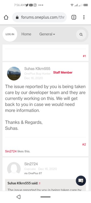 oneplus 8t games app issue staff member response