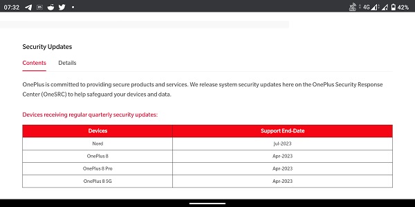 OnePlus Software Support end