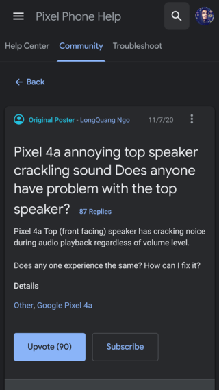 pixel 4a top speaker crackling